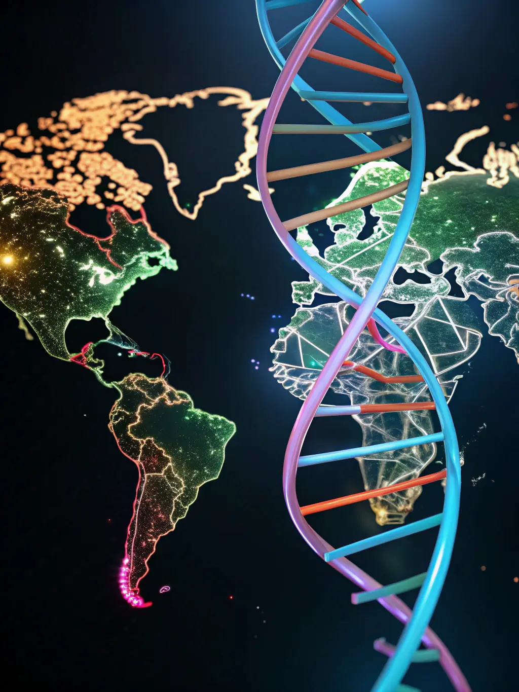A high-resolution image depicting a DNA double helix intertwined with digital circuit patterns, symbolizing the analysis of corporate tech-DNA. The image should convey innovation and precision.